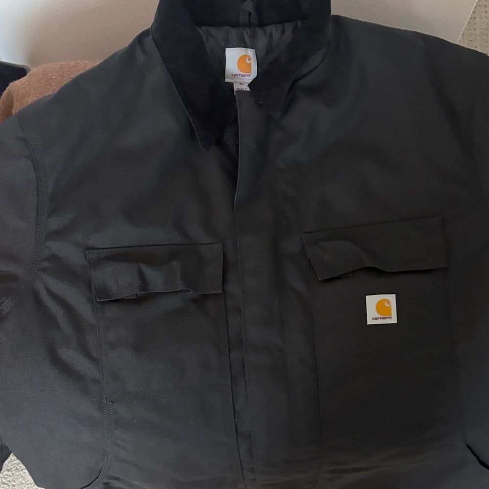 Carhartt Extremes Men's Black Quilted Chore Coat With Black Corduroy Collar